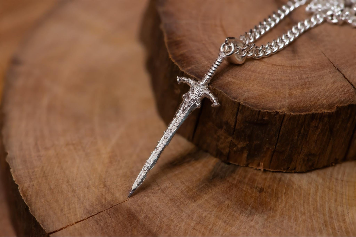Silver Great Blade Pendant S925 Sterling Sword Necklace Handmade Jewelry for Men, Fantasy Talisman Gift for Gamer Fan