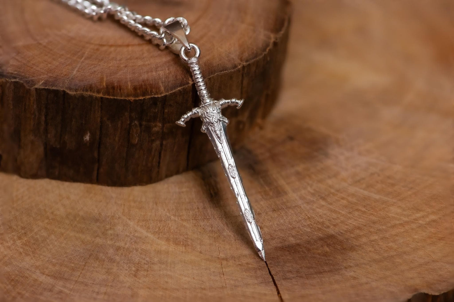 Dark Silver Great Blade Pendant S925 Sterling Sword Necklace Oxidized Finish, Gothic Jewelry for Him, RPG Gamer Gift