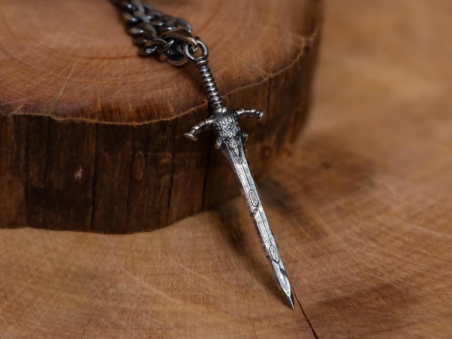 Dark Silver Great Blade Pendant S925 Sterling Sword Necklace Oxidized Finish, Gothic Jewelry for Him, RPG Gamer Gift