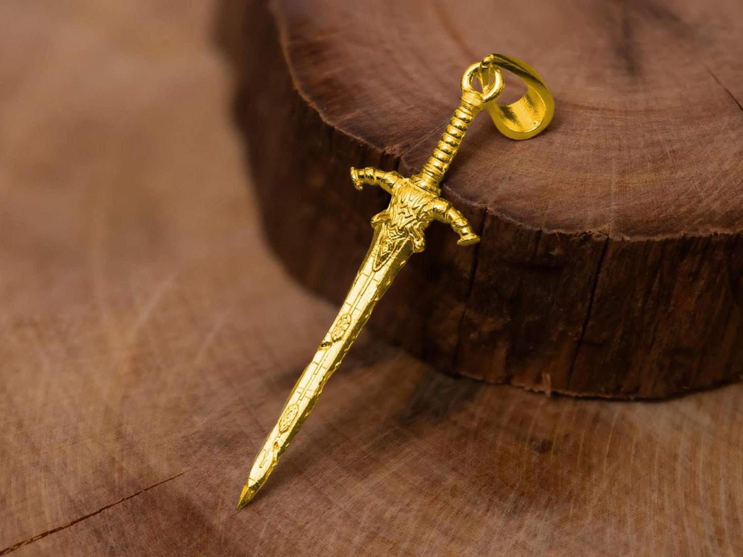 Gold Great Blade Pendant S925 Sterling Sword Necklace Gold Plated, Medieval Jewelry Gift for Men, Handmade Fantasy