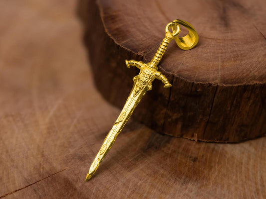 Gold Great Blade Pendant S925 Sterling Sword Necklace Gold Plated, Medieval Jewelry Gift for Men, Handmade Fantasy