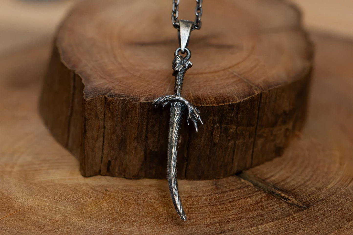 Oxidized Dragonscale Blade Pendant S925 Sterling Silver Necklace, Dark Fantasy Jewelry for Him, Handmade RPG Sword Pendant