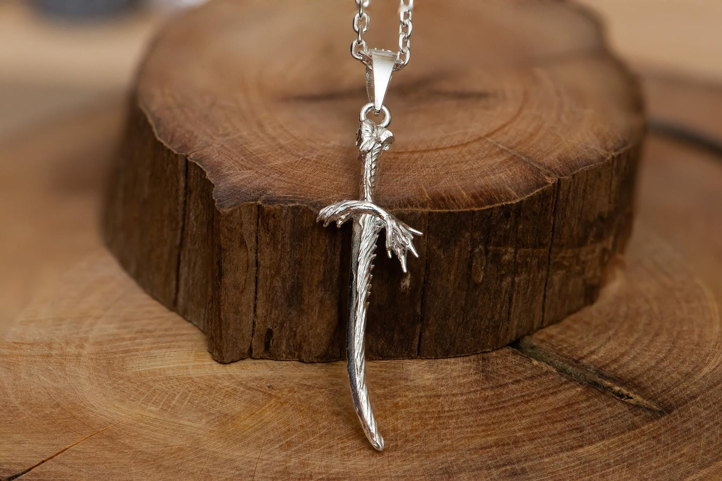 Oxidized Dragonscale Blade Pendant S925 Sterling Silver Necklace, Dark Fantasy Jewelry for Him, Handmade RPG Sword Pendant