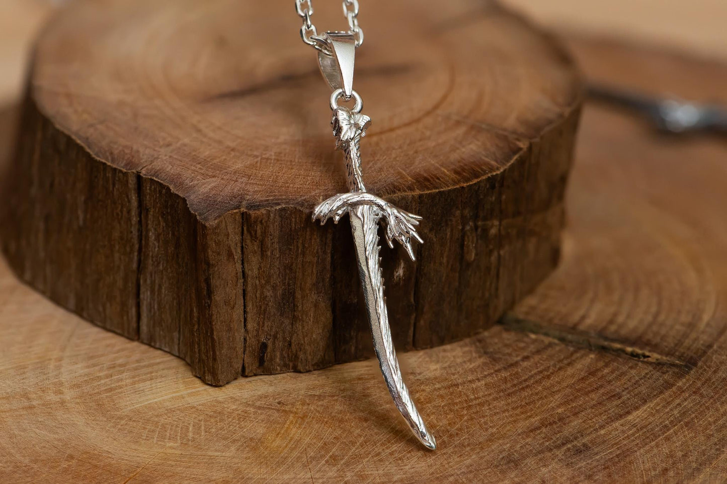 Oxidized Dragonscale Blade Pendant S925 Sterling Silver Necklace, Dark Fantasy Jewelry for Him, Handmade RPG Sword Pendant