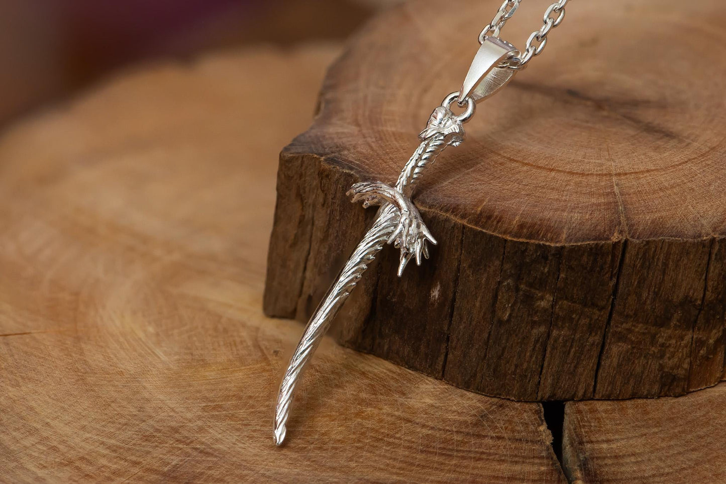 Oxidized Dragonscale Blade Pendant S925 Sterling Silver Necklace, Dark Fantasy Jewelry for Him, Handmade RPG Sword Pendant