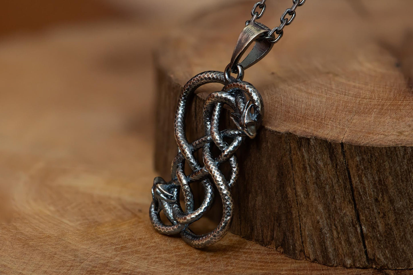 Loki Serpent Jörmungandr Symbol Pendant - Dark Silver Viking Amulet, Norse Mythology Jewelry for Men & Women