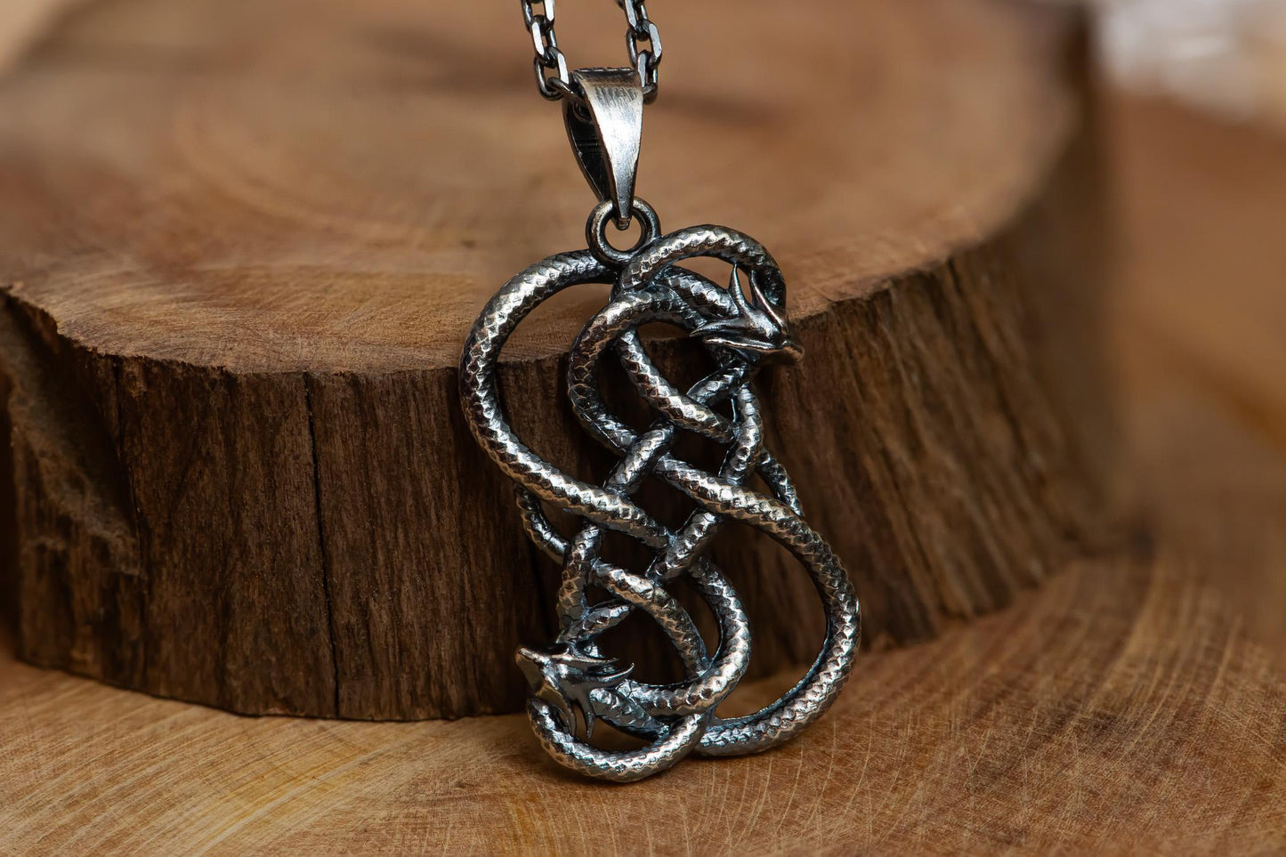 Loki Serpent Jörmungandr Symbol Pendant - Dark Silver Viking Amulet, Norse Mythology Jewelry for Men & Women