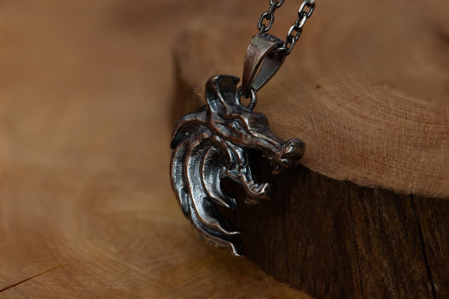 Gold Plated S925 Wolf Pendant Necklace, Two-Faced Wolf Head Jewelry for Men, Sterling Silver Fantasy Accessory