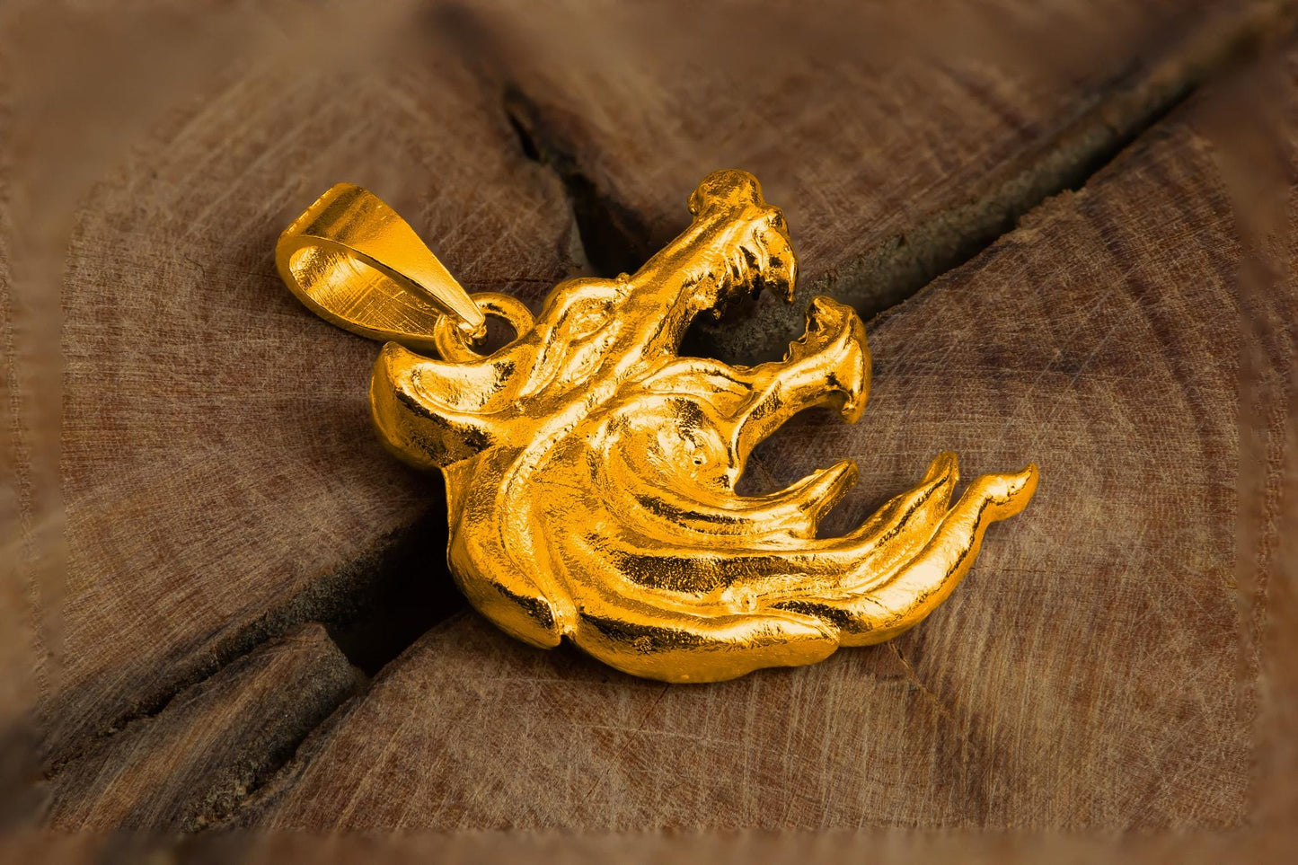 Gold Plated S925 Wolf Pendant Necklace, Two-Faced Wolf Head Jewelry for Men, Sterling Silver Fantasy Accessory