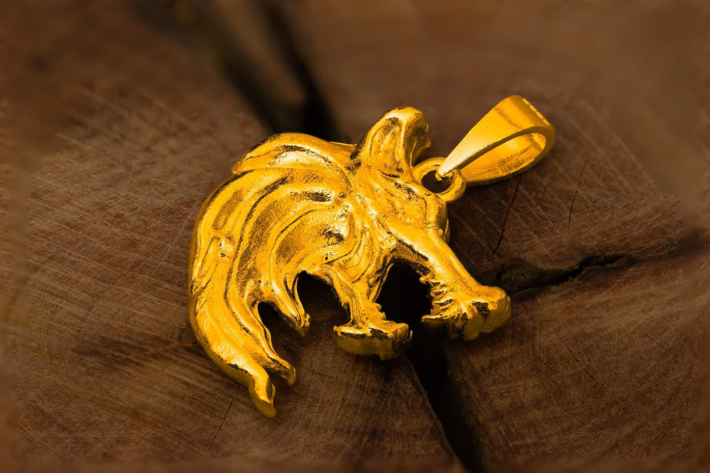 Gold Plated S925 Wolf Pendant Necklace, Two-Faced Wolf Head Jewelry for Men, Sterling Silver Fantasy Accessory