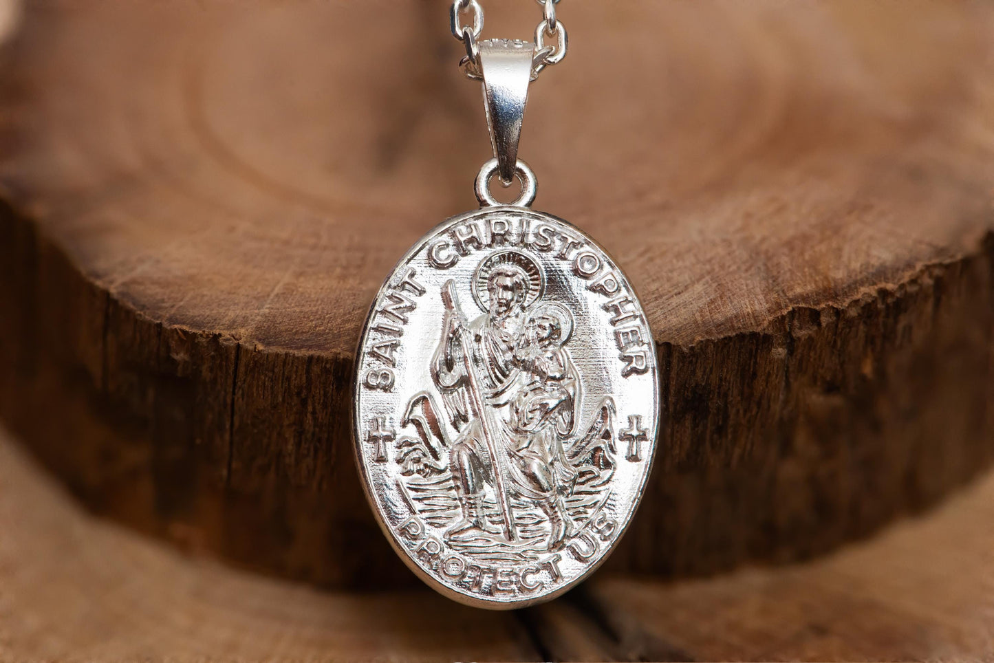 St. Christopher Pendant S925 Sterling Silver Necklace, Saint Medal Amulet Jewelry, Religious Protection Gift for Men and Women