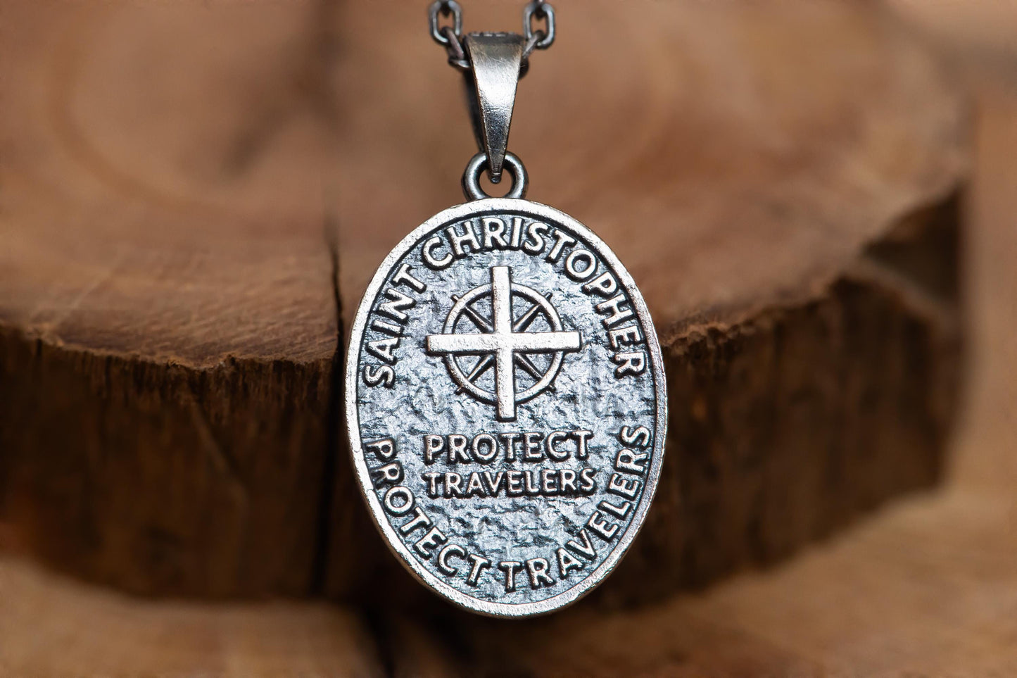 St. Christopher Pendant S925 Sterling Silver Necklace, Saint Medal Amulet Jewelry, Religious Protection Gift for Men and Women