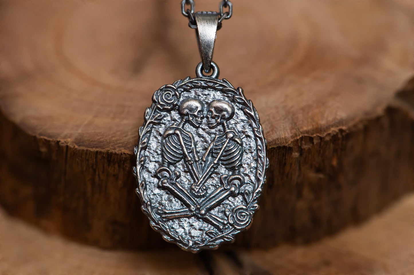 Eternal Lovers Silver Necklace S925 Sterling – Gothic Love Amulet Pendant, Handmade Couple Jewelry, In Death We Are One Romantic Gift