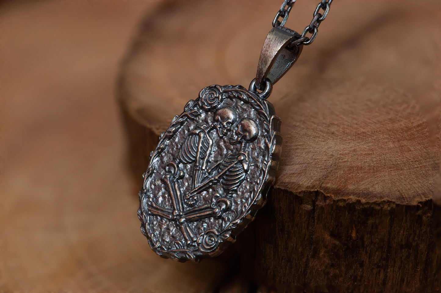 Gold Plated Skeleton Couple Pendant S925 Sterling Silver Necklace, Romantic Gothic Jewelry Gift, Handmade Skull Charm