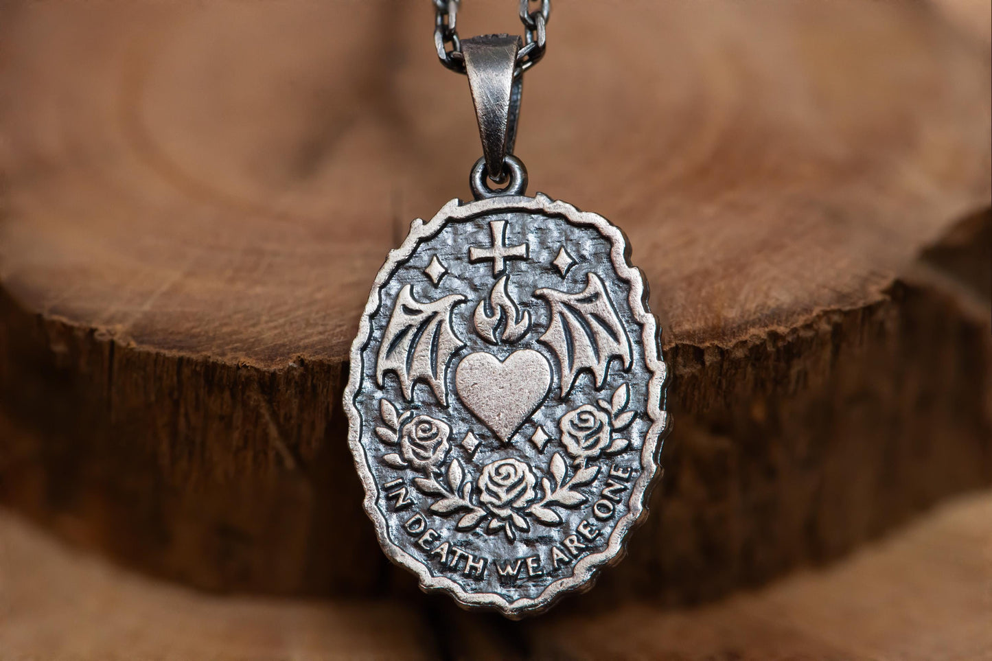 Oxidized Skeleton Lovers Pendant Necklace S925 Sterling Silver, Gothic Heart Cross Jewelry, Memento Mori Gift for Him Her