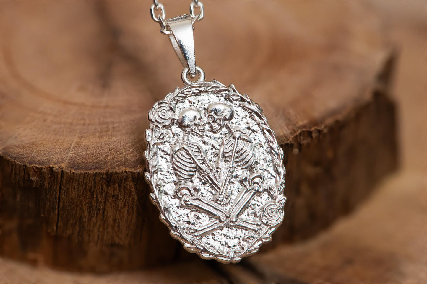 Eternal Lovers Silver Necklace S925 Sterling – Gothic Love Amulet Pendant, Handmade Couple Jewelry, In Death We Are One Romantic Gift