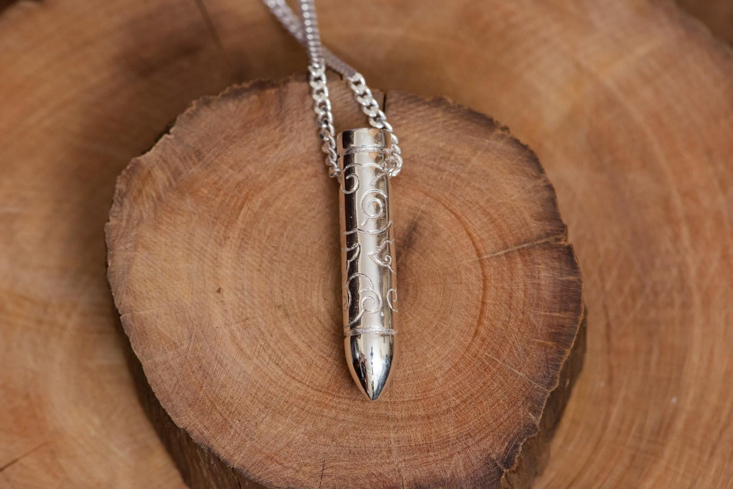 Silver Bullet Pendant Necklace S925 Sterling, Handmade Jewelry for Men, Engraved Bullet Charm, Gothic Gift for Him