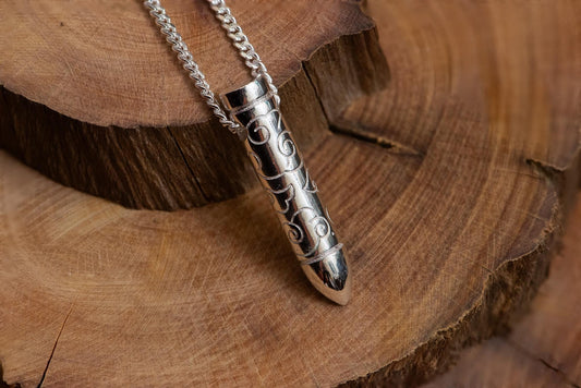 Silver Bullet Pendant Necklace S925 Sterling, Handmade Jewelry for Men, Engraved Bullet Charm, Gothic Gift for Him