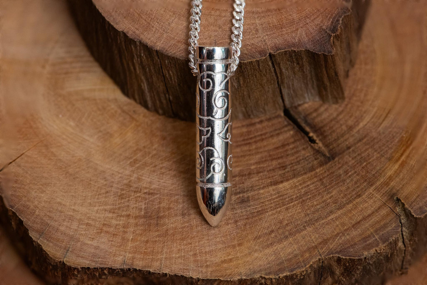 Silver Bullet Pendant Necklace S925 Sterling, Handmade Jewelry for Men, Engraved Bullet Charm, Gothic Gift for Him
