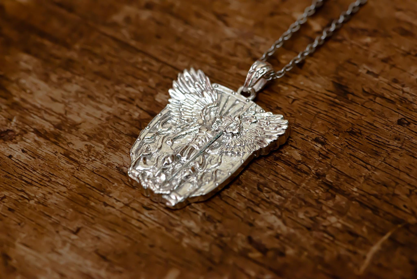 Gold Angel Warrior Pendant Necklace S925 Sterling Gold Plated, Handmade Fantasy Shield Jewelry, Gift for Gamer