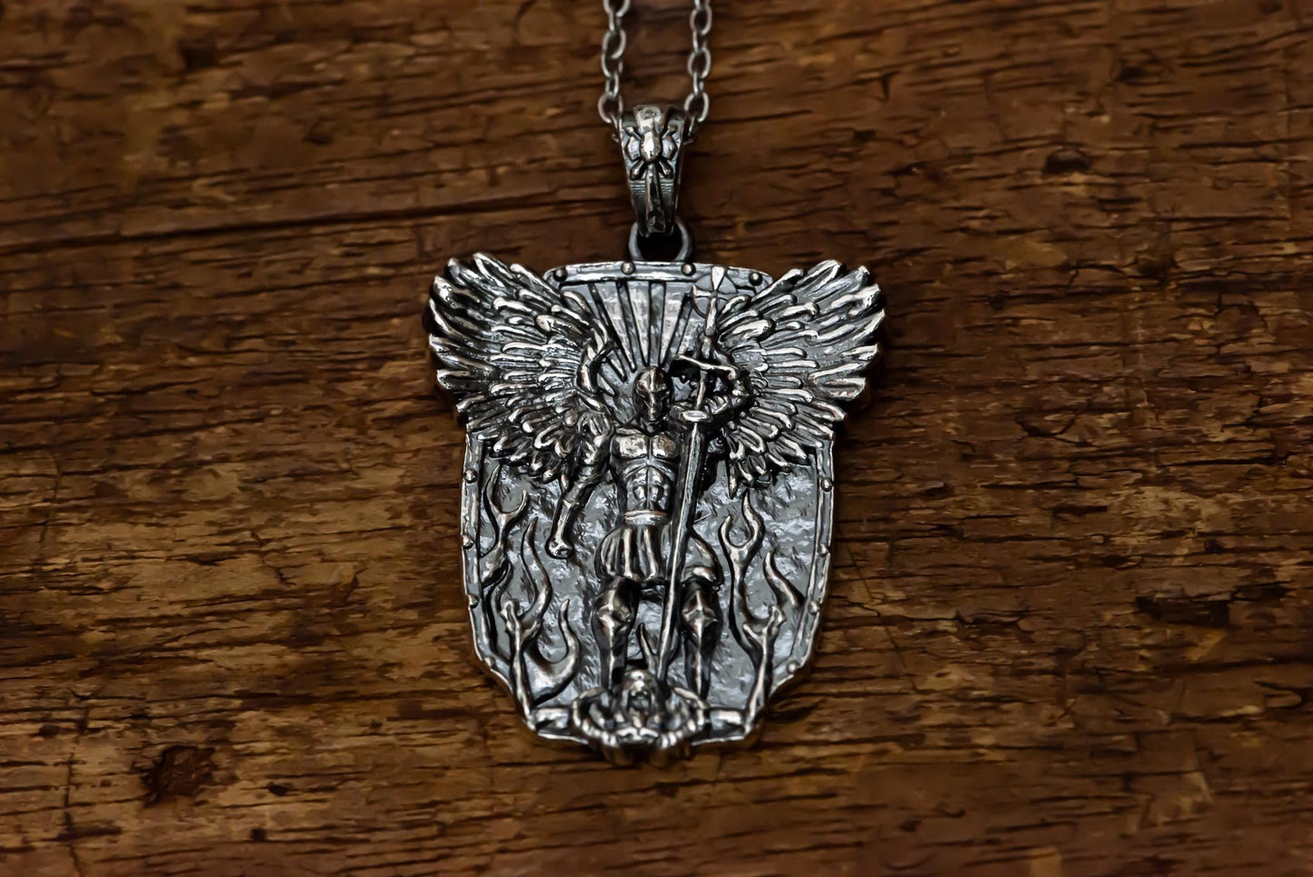Gold Angel Warrior Pendant Necklace S925 Sterling Gold Plated, Handmade Fantasy Shield Jewelry, Gift for Gamer