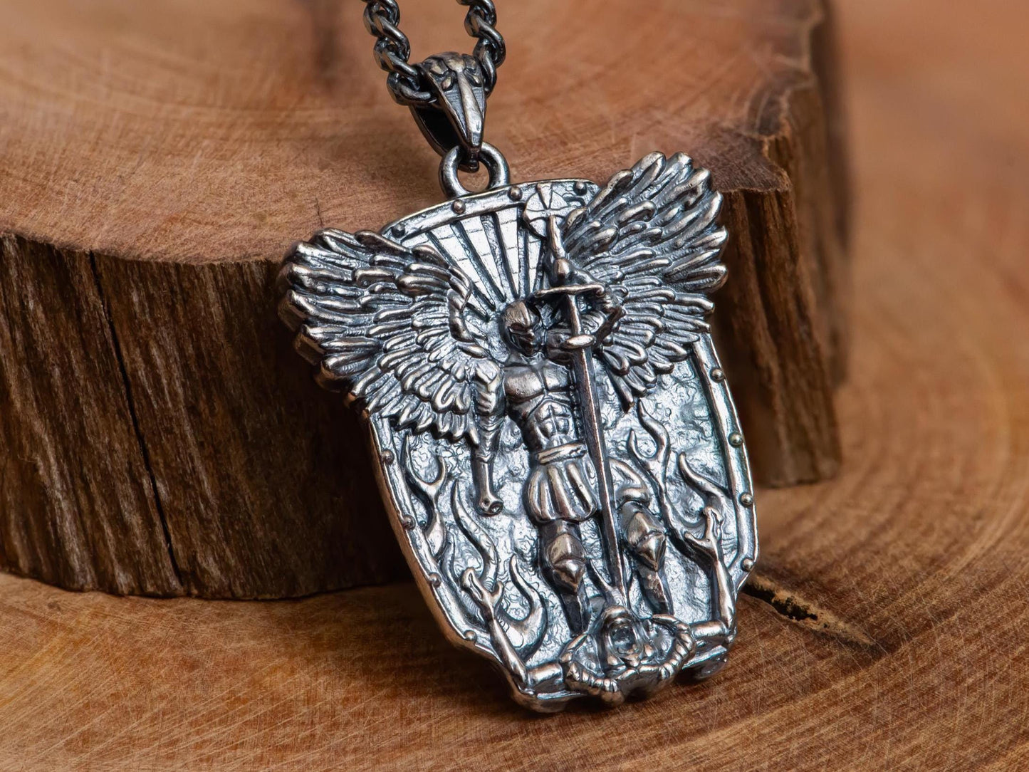 Gold Angel Warrior Pendant Necklace S925 Sterling Gold Plated, Handmade Fantasy Shield Jewelry, Gift for Gamer