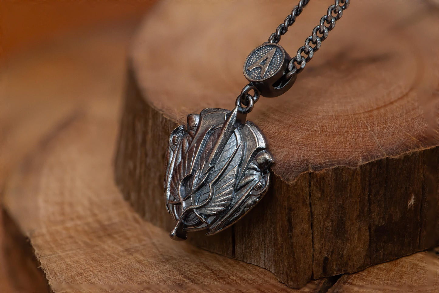 Dark Silver Crest Blade Pendant Necklace S925 Sterling Oxidized Gothic Jewelry for Men, RPG Fantasy Necklace Gift