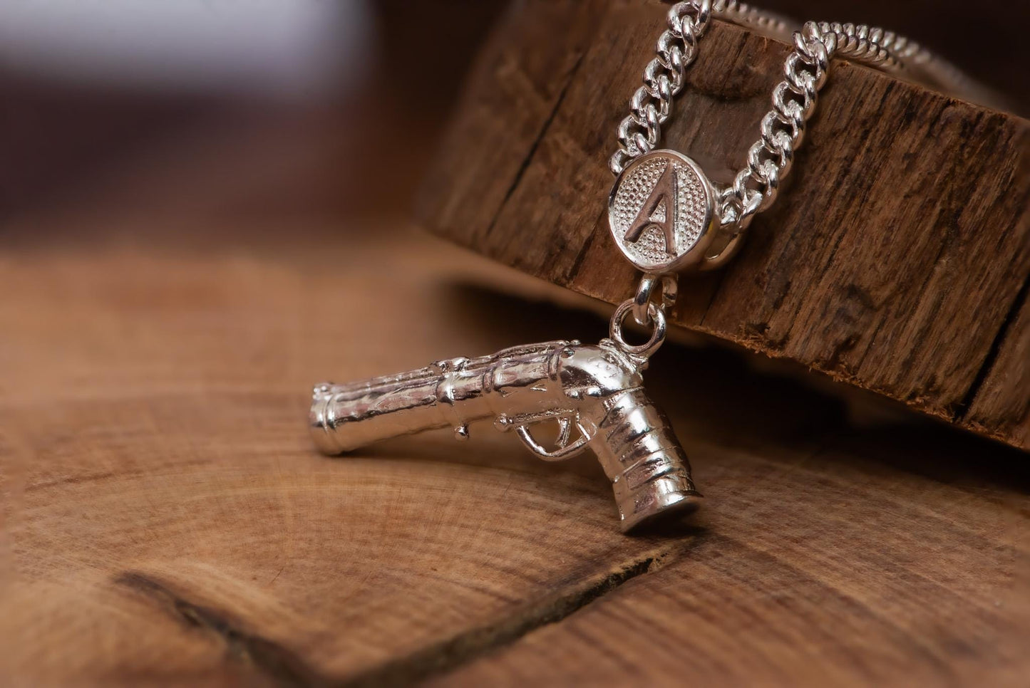 S925 Silver Fantasy Gun Pendant Necklace for Men – Handmade Sterling Silver Chain, Gamer Jewelry, Unique Gift for Him